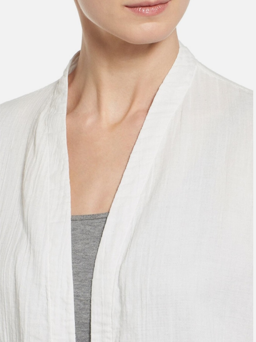 EILEEN FISHER [$225] White Organic Cotton Gauze Boxy Long Jacket - Picture 3 of 4